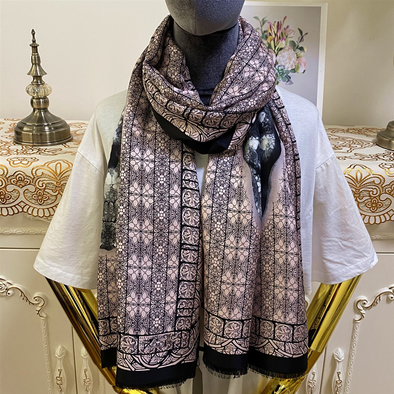 

New style double sided good quality silk wool cashmere material print pattern long scarves pashimna shawl for women size 180cm - 53cm