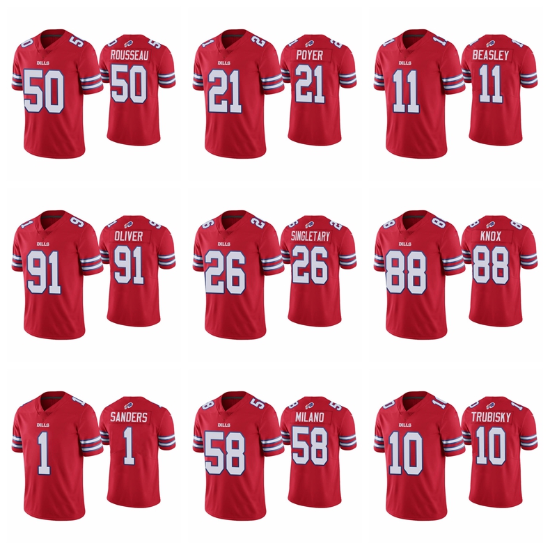 

Buffalo''Bills''Men Football Ed Oliver Devin Singletary Mitchell Trubisky Gregory Rousseau Poyer Vapor Limited Red Jersey