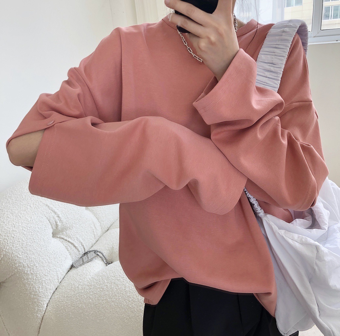 

New 2021 New Autumn Goth Around Neck Long Sleeve Street Wear Hmx3 YNVA, Pink.