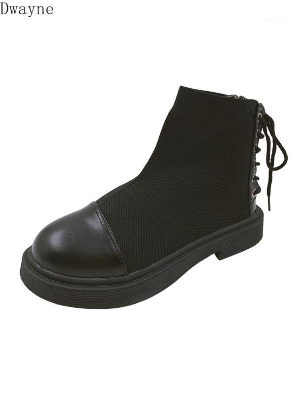

boots female British wind 2019 autumn new handsome elastic socks boots flat knit1, Black