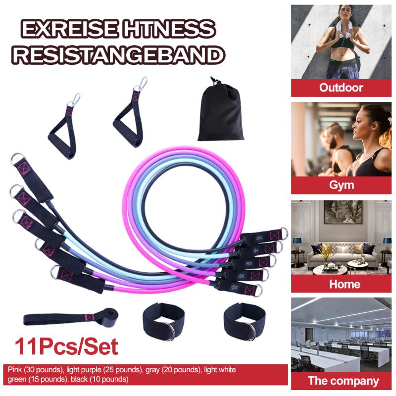 

Resistance Bands Set (11pcs) For Fitness Training Home Workouts Yoga Gift With Door Anchor, Handles Ankle Straps And Carry Bag