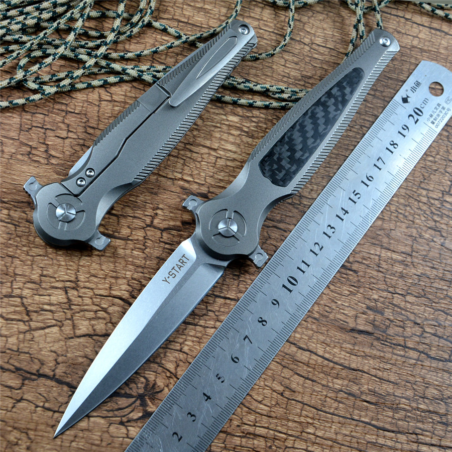 

Y-START Brand LK5022D New Pocket Knife X-mas Gift Hunting Survival Outdoor EDC D2 Stonewashed Blade Titanium Carbon Fiber Handle with clip