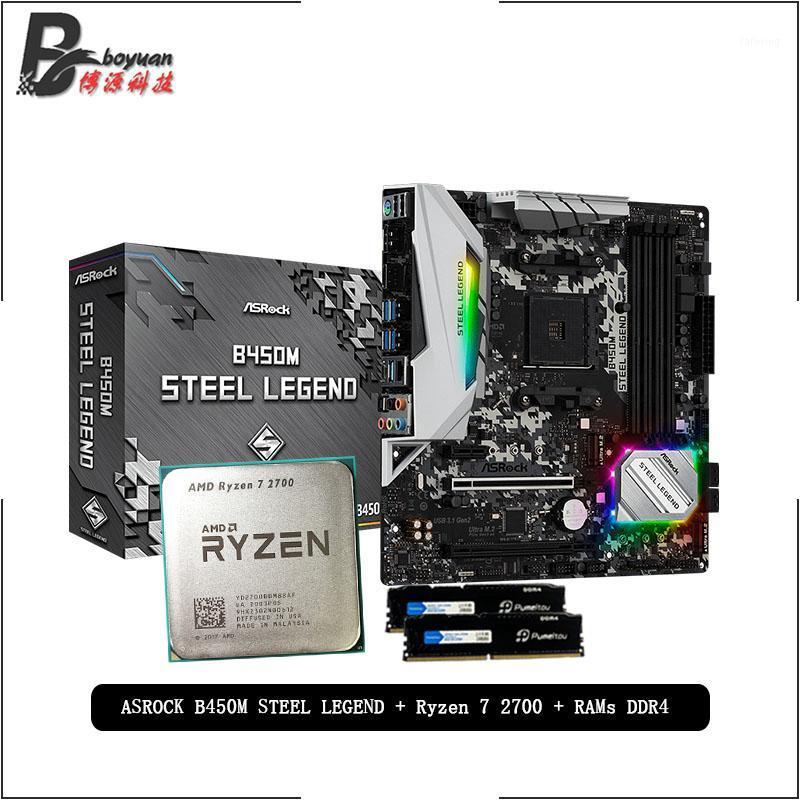 

AMD Ryzen 7 2700 R7 2700 CPU + ASROCK B450M STEEL LEGEND Motherboard + Pumeitou DDR4 2666MHz RAMs Suit Socket AM4 Without cooler1