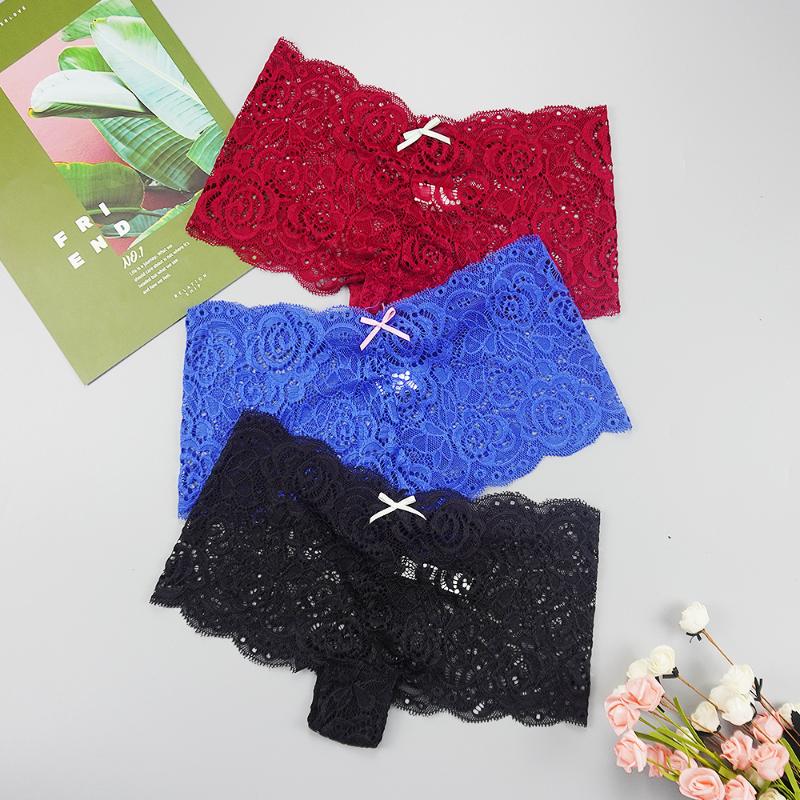 

3pcs/lots Sexy Panties Ladies Boyshort Lace Underpants Boxers Seamless Transparent Hollow Out -XXL Underwear Knickers