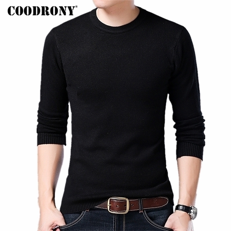 

COODRONY Sweater Men Autumn Winter Warm Mens Knitted Wool Sweaters Solid Color Casual O-Neck Pull Homme Cotton Pullover Men 7209 201201, Burgundy