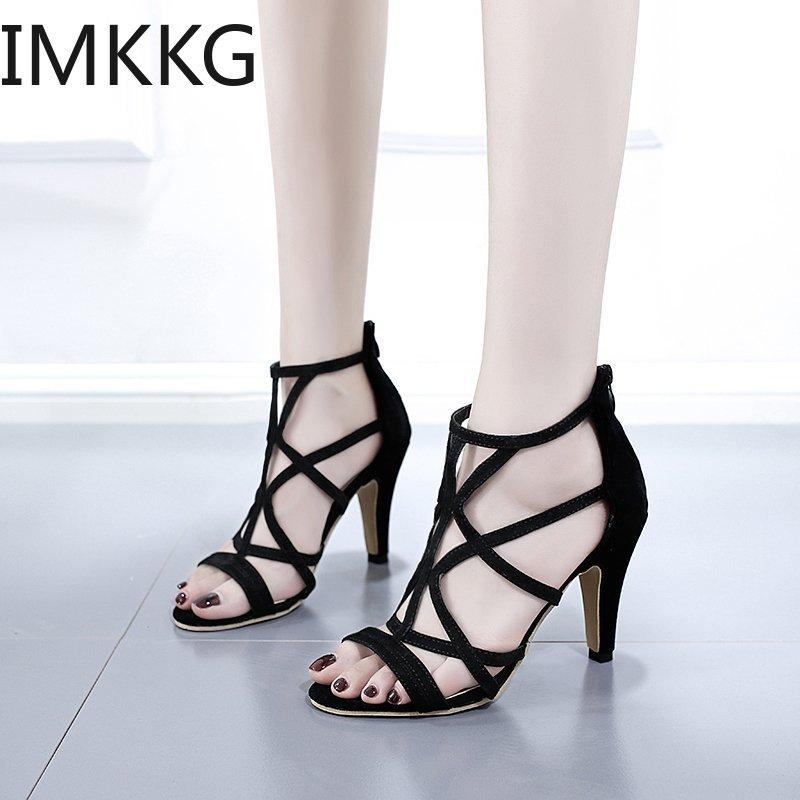 

2021 New Fashion Sexy Women Sandals Peep Toe Cross tied Party Shoes High Heel 9CM Black Sandals puls size 35-42