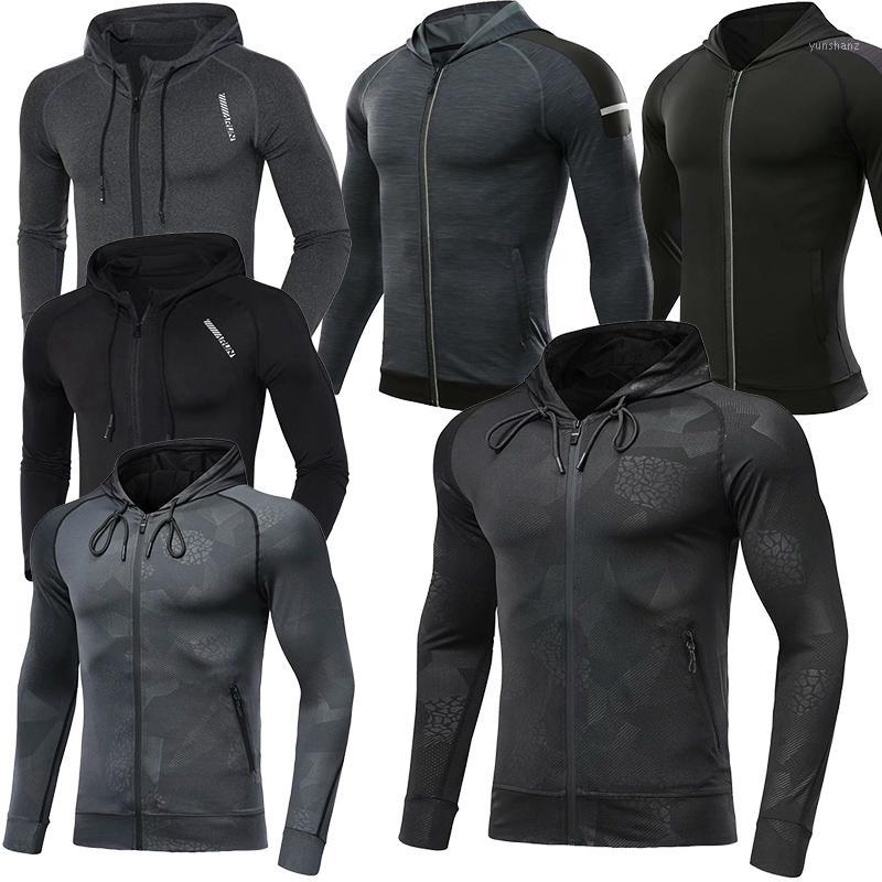 

New Hooded Sport Jacket Men Fitness Jersey Tight Top Outdoor Soccer Gym Hoodie Windbreaker Plus velvet Running Sports Coat1, L8127-gray