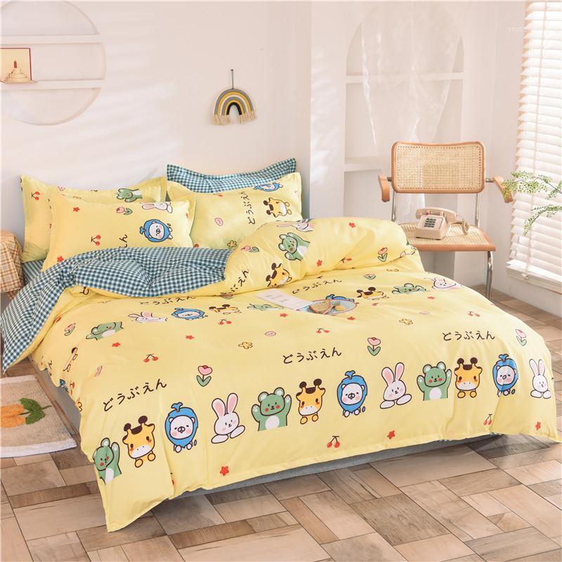 

Cute cartoon child bedclothes bedding set king queen full single family size Quilt Cover Flat Sheet Pillow Cases bed linens1, F22
