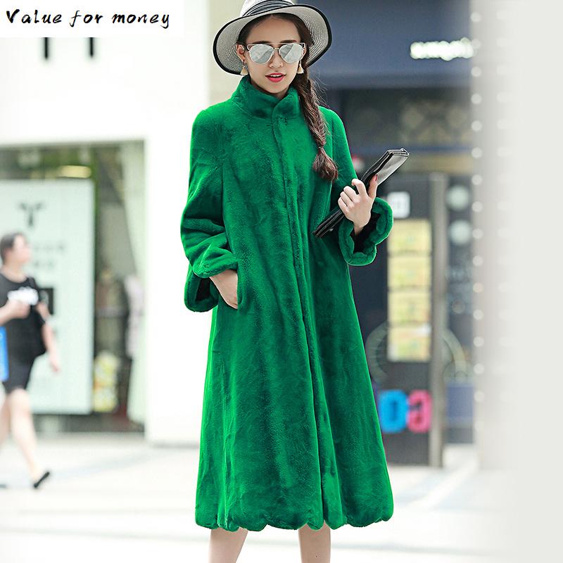 

Top Loose Faux Winter Rex Fur Coat N41 high quality, Green