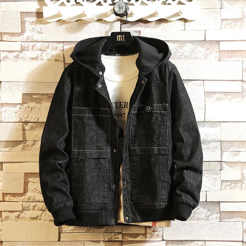 

Nice Men Hooded Jacket Denim Hooded Fashion Men's Top Jackets Coats Men Outerwear Casual Brand Male Clothing Coat Plus Size 4XL, Black