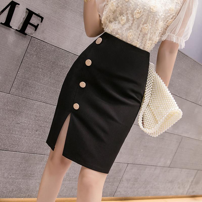 

Fashion Black Bag Hip Skirt Female Autumn New Style Temperament High Waist Slit Thin Skirt One Step A-line Half-length