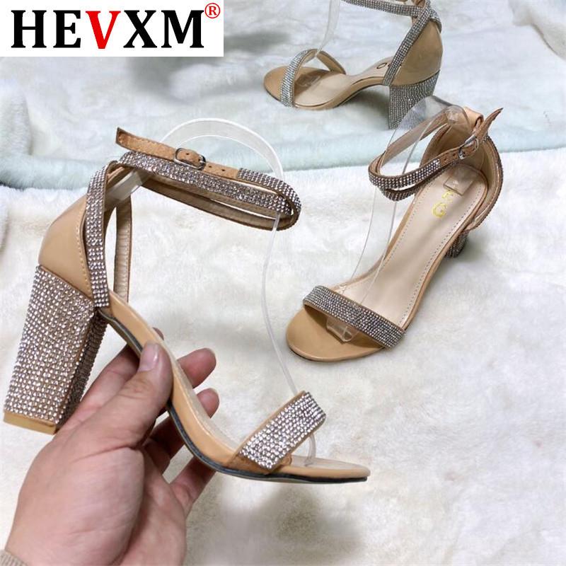 

Elegant rhinestone Women Sandals Square High Ankle Cover Heel Round Toe Office Dance Buckle Strap Party Heels Silver Sandals, Apricot