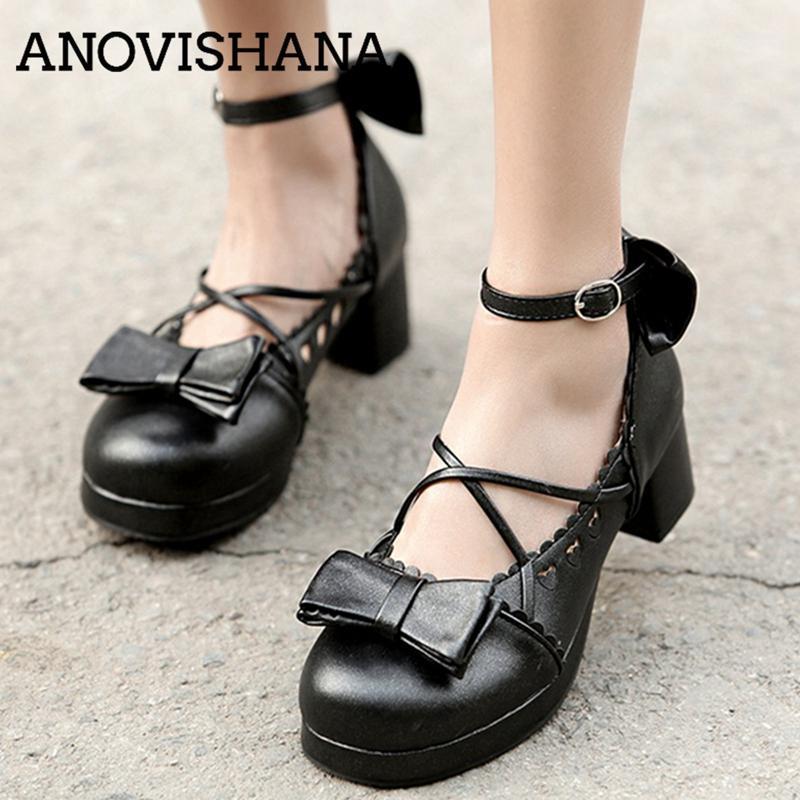

ANOVISHANA Bow Pumps Block Round Toe Platform Butterfly-knot Shoes Middle Heels Big Size Women Cross Strap Ankle Buckle Strap1, Blue