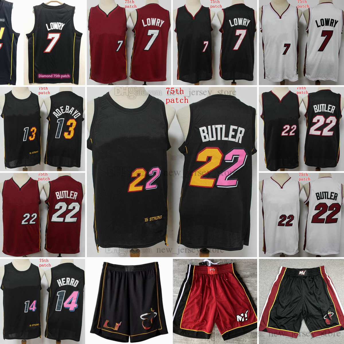 

New City Basketball 22 Jimmy 7 Kyle Butler Lowry Jerseys Black Blue White 14 Tyler 13 Bam Herro Adebayo Jersey Shorts Diamond 75th anniversary Patch, Choose picture the number