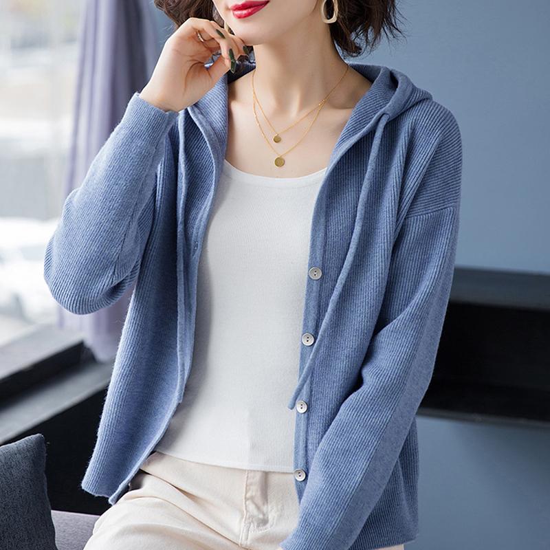 

Autumn Long Sleeve Hooded Jacket Women Jackets For Women 2021 Woman Jacket Blue Cardigan Knitted Coat Jackets D711