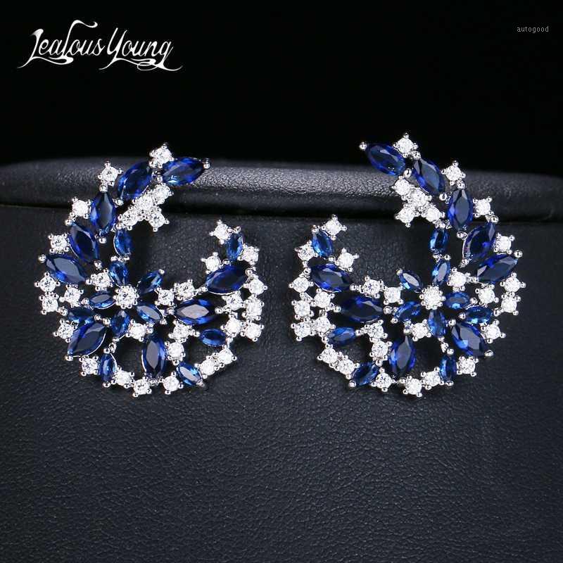 

Stud Fashion Cubic Zirconia Flower Earring For Women Silver Color Blue Red Green Party Studs Jewelry Wedding Brincos Boucle1