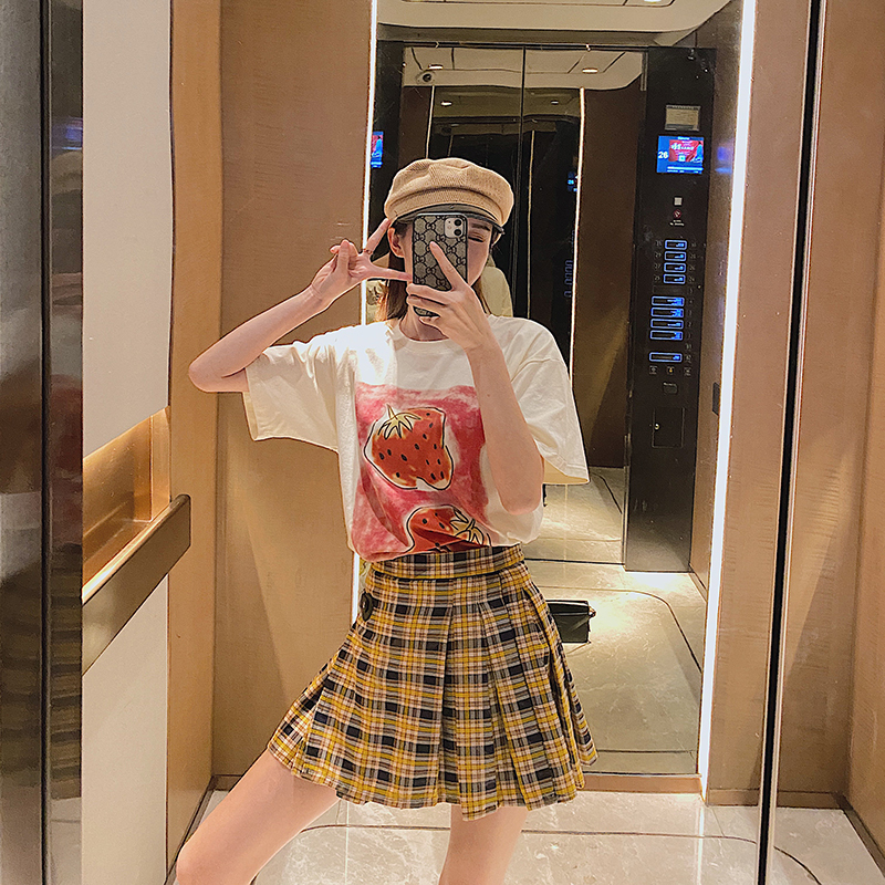 

2020 Strawberries New Two Sweet Short Sleeve Female Shirt Spring and Summer Style Westernized Top Ins Fashion Fbqz, See chart