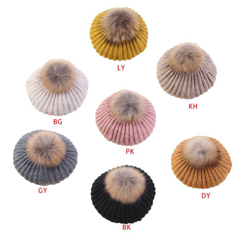 

Women Girls Winter Crochet Knitted Beret Hat with Fluffy Pompom Ball Top Vintage Harajuku Painter Outdoor Stretchy Beanie Cap, Black