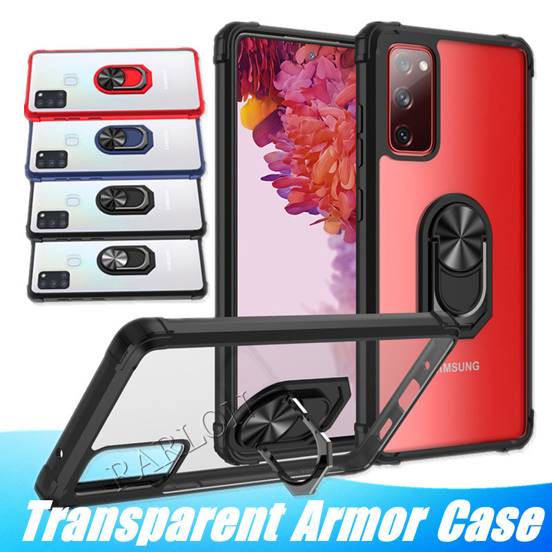 

Transparent Armor Shockproof Phone Case Finger Ring Holder Cover Car Magnetic Anti-Fall Kickstand Case For Iphone 12 Pro Max LG Stylo 6 K51, Black_silcer-cd
