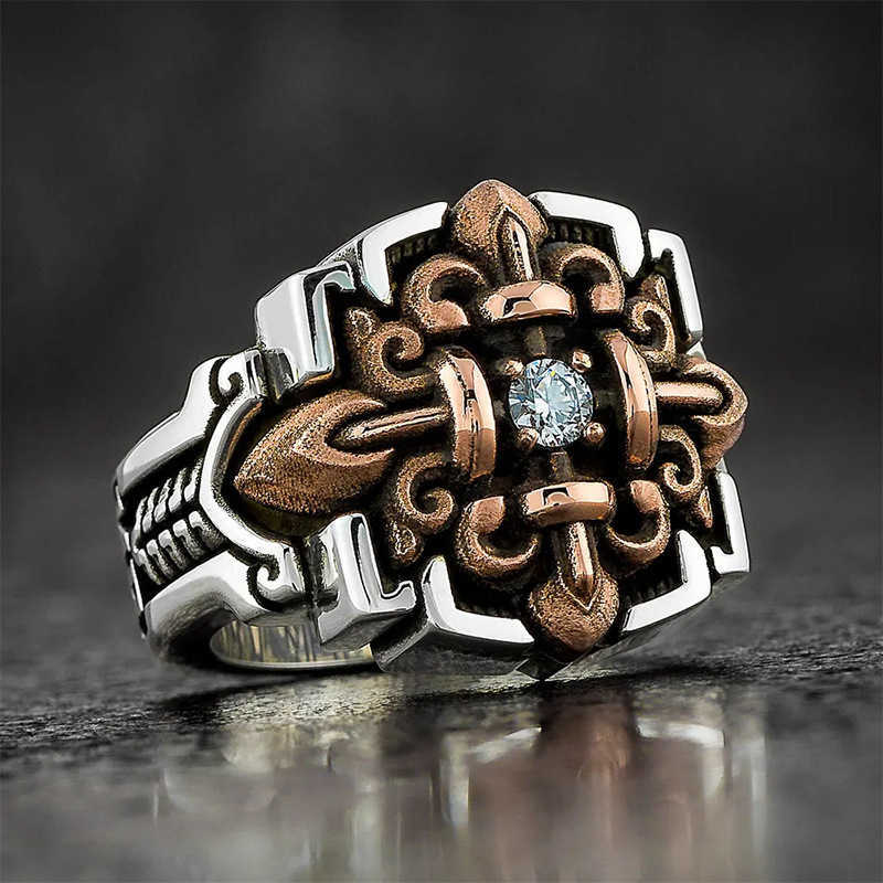 

Aimei new jewelry punk style two color men's croquet Cross Ring