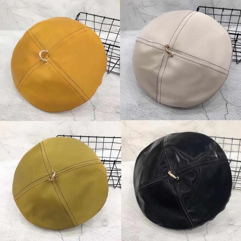 

DishyKooker Women Fashion PU Hat Octagonal Beret British Style Painter Autumn Winter All1