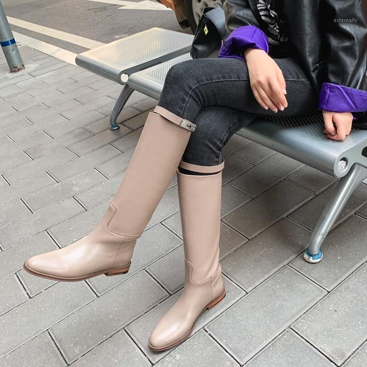 

Boots Women 2020 Black Brown Grey Ladies Booties Round Toe Chunky Heels Motorcycle Boots Shoes Woman Slip On Metal Buckle1