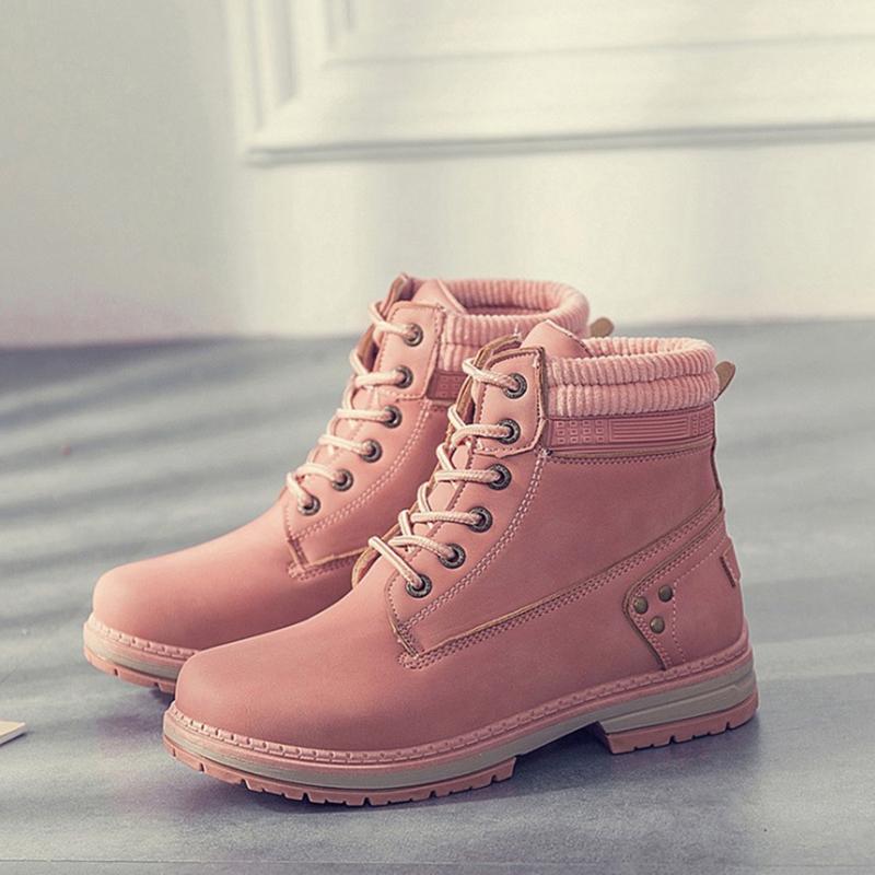 

Women Boots PU Leather Ankle Boots For Women Flats Platform Autumn 2020 Casual Winter Shoes Lace-Up Fashion, Black women boots