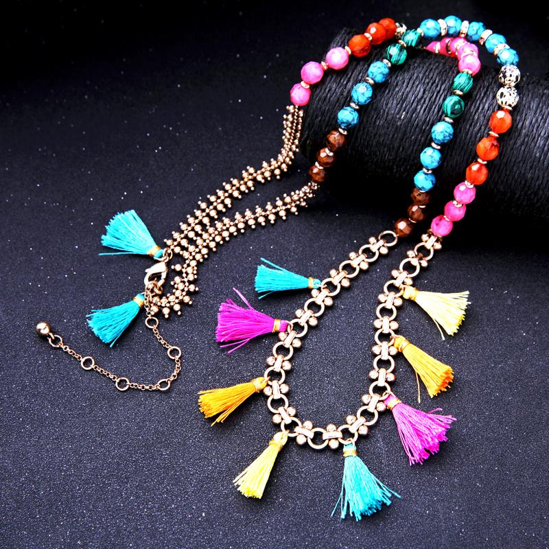 

Multicolor Long Acrylic Beads Tassel Strand Necklace Women Handmade Bohemian Maxi Necklace Ethnic Jewelry