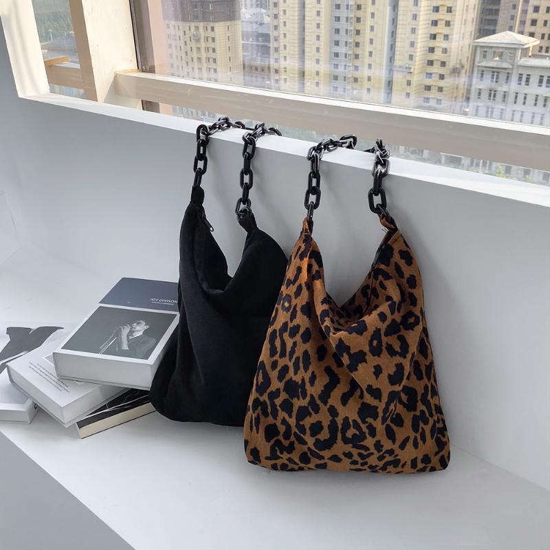 

2021 New Autumn Winter Corduroy Shoulder Bags Retro Leopard Pattern Handbag Thick Chain Bags Female Daily Warm Soft Cross body, Type b zebra pattern