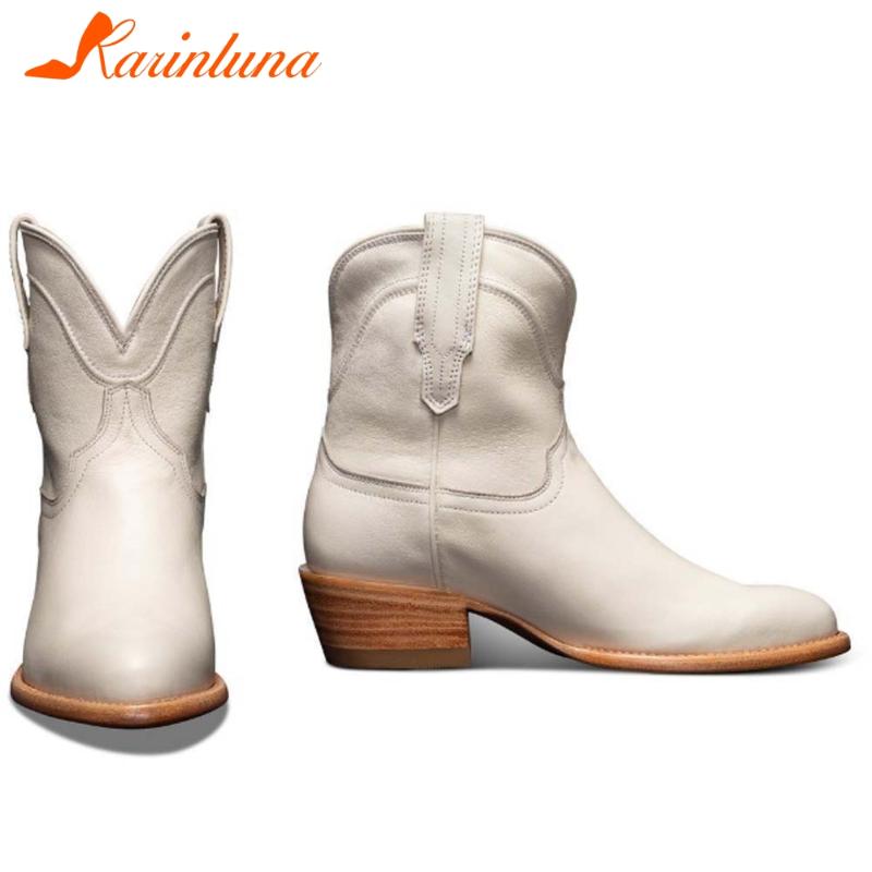 

Karin High Quality Shoes Woman Classics Western Boots Pointed Toe Chunky Heels Ankle Autumn Solid Slip-On Boots, Black