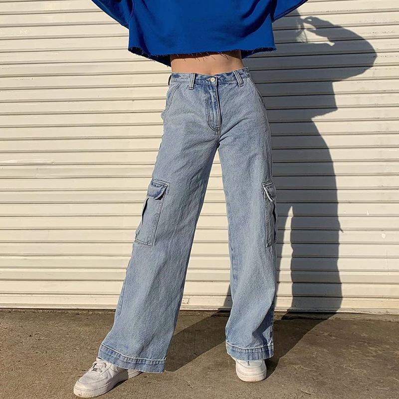 

Loose Straight Jeans Women Casual Runway Cargo Pants Wide Leg Vintage Trendy Denim Trousers Leisure Palazzo Harajuku Boyfriend1, Blue