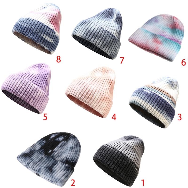 

Unisex Winter Warm Ribbed Knit Beanies Hat Gradient Tie-Dye Harajuku Hip Hop Outdoor Sports Snow Ski Stretch Cuffed Skull Cap