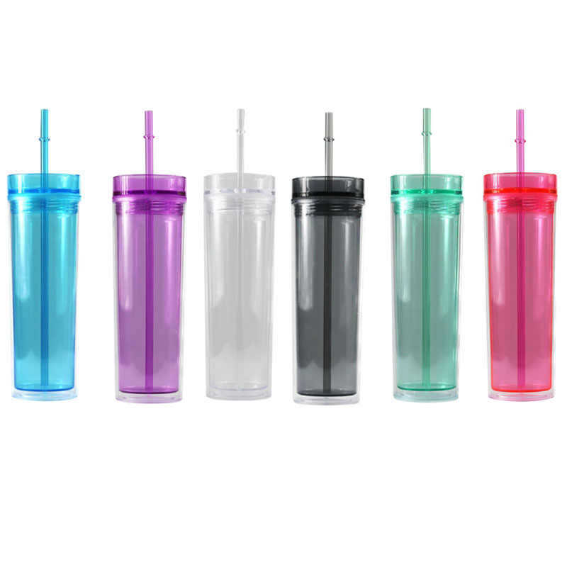 

16oz skinny acrylic tumbler double wall insulated clear plastic tumbler with lid and straw reusable drinking ware for party v01 130 G2, Any requirement contact me