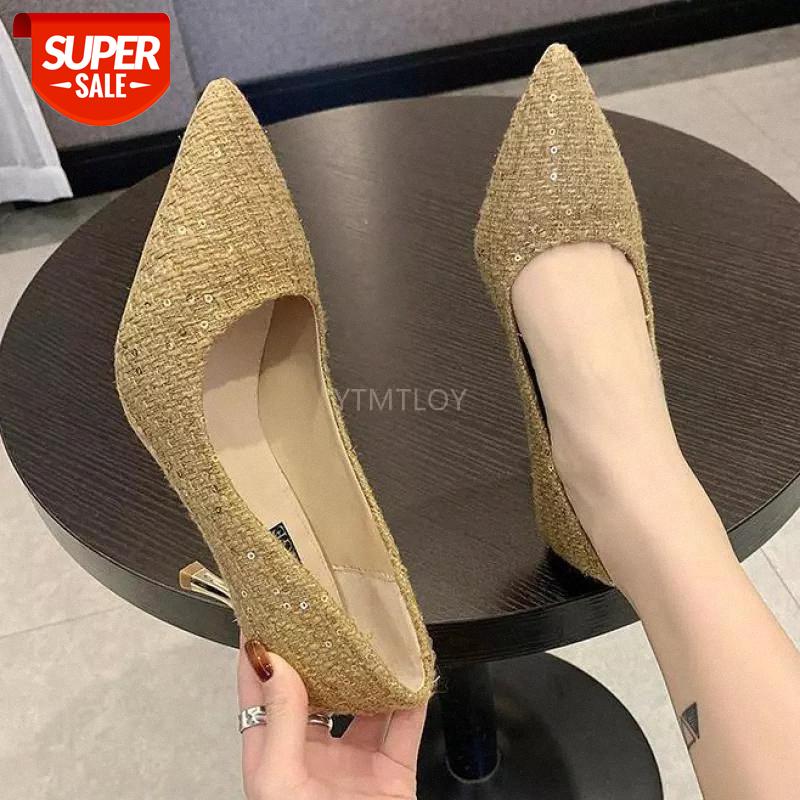 

High Heel 2021 Women Shoes Flock Solid Fashion Concise Shallow Pointed Toe Slip-On Zapatos De Mujer Plataforma #iB3l, Black