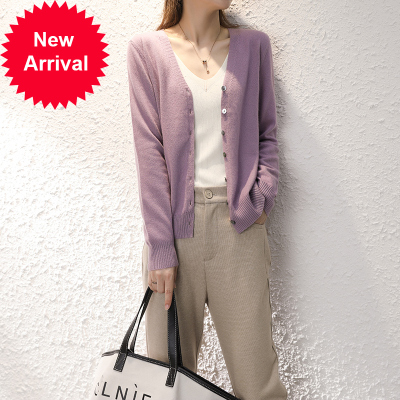 

2021 New Women's Basic Style 100 Cashmere v Cardigan New Colours Women Needed Mesh Color Winter Hotlist 4282, Taupe