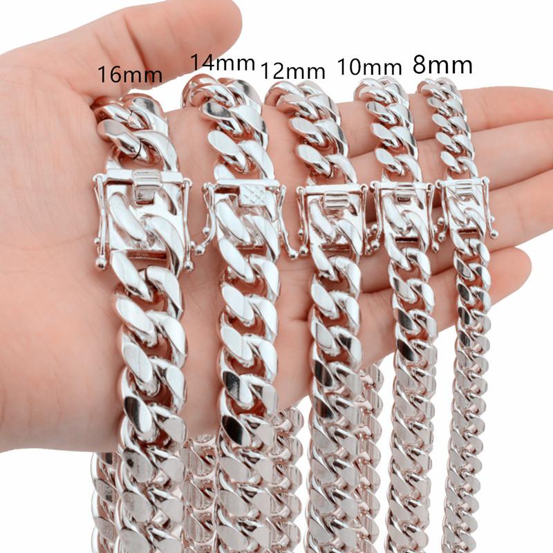 

8-18mm Wide 8-40inch Length Men's Biker silver Color Stainless Steel Miami Curb Cuban Link Chain Necklace Or Bracelet Jewelry