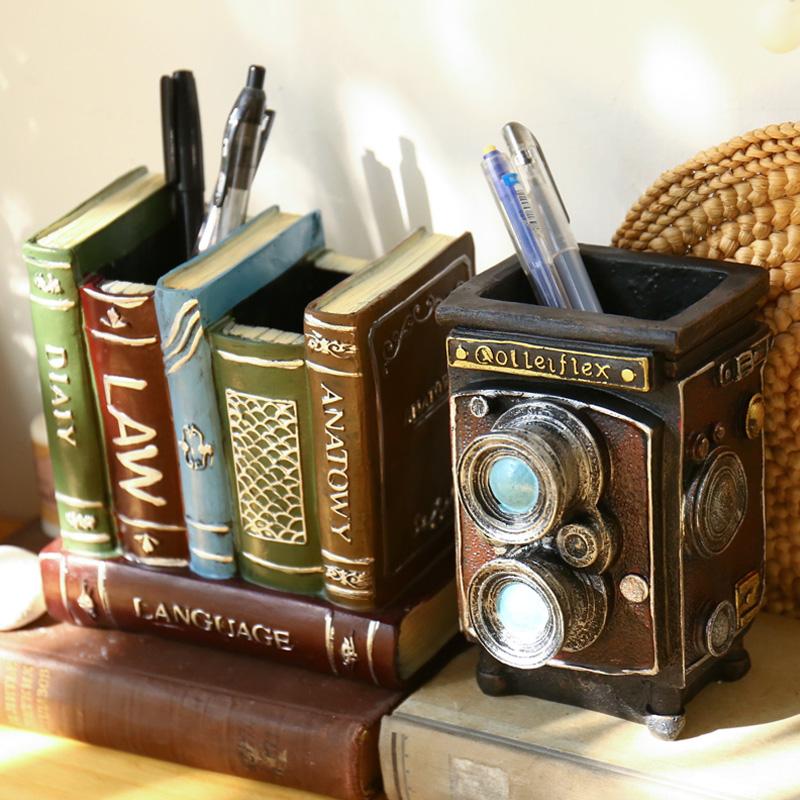 

European Retro Camera Book Projector Pen Holder Resin Crafts Creative Desktop Ornaments Home Decoration Birthday Gift