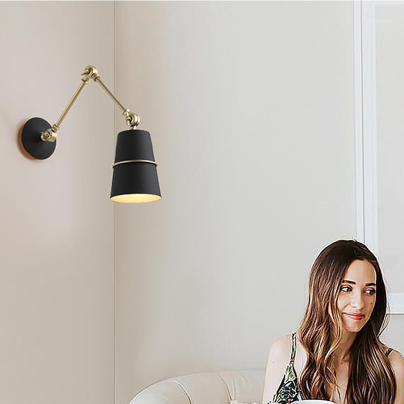 

Black White Nordic Minimalist Retro Loft Wall Lamps bedside Study reading Rotating Sconce creative personality Wall Lights E141