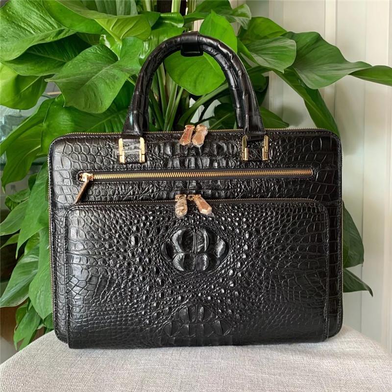 

Business Style Authentic Genuine Crocodile Skin Men's Laptop Briefcase Exotic Alligator Leather Male Large Top-handle Handbag, Black