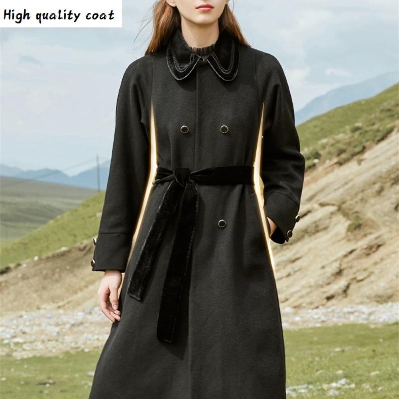 

Woolen Coat Vintage Simple Genuine Female Jacket Autumn Winter Ladies Coats Soft Warm Women's Clothing Femmes Manteaux Zjt887, Black