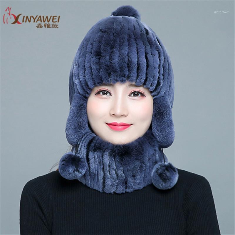 

2020 Fashion Women's Hats And Scarves Rex Hat Scarf Women's Real Fur Hat Multicolor Optional.1, Black