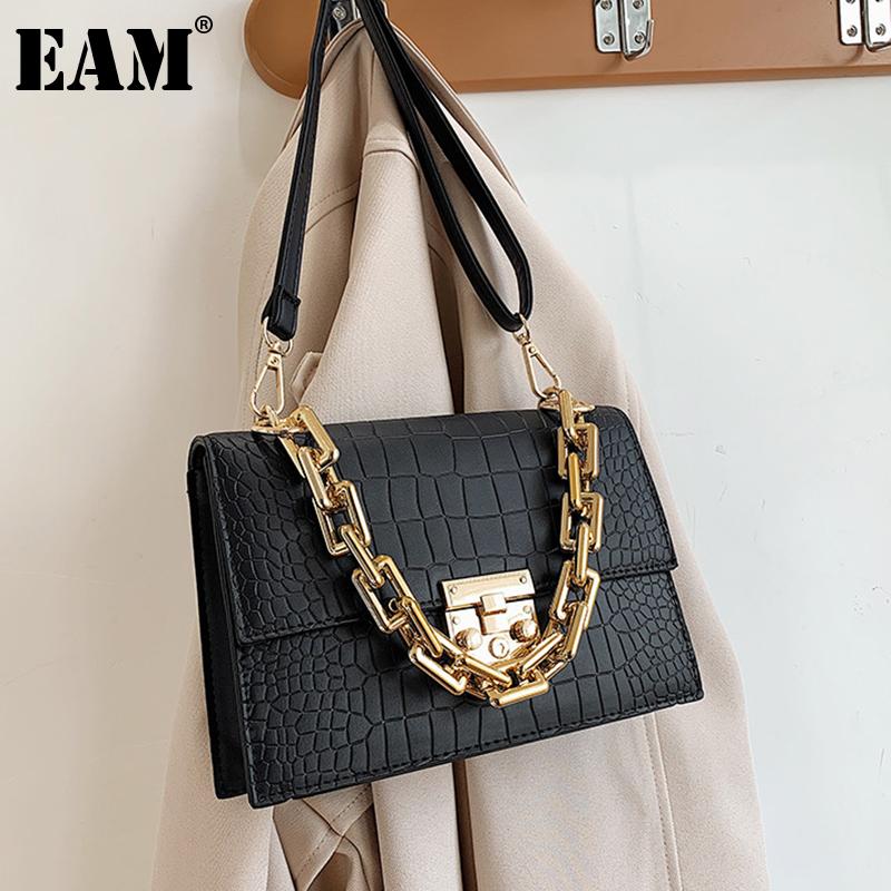 

[EAM] Women New Crocodile Pattern Elegant PU Leather Flap Personality All-match Crossbody Shoulder Bag Fashion Tide 2021 18A1392, Black