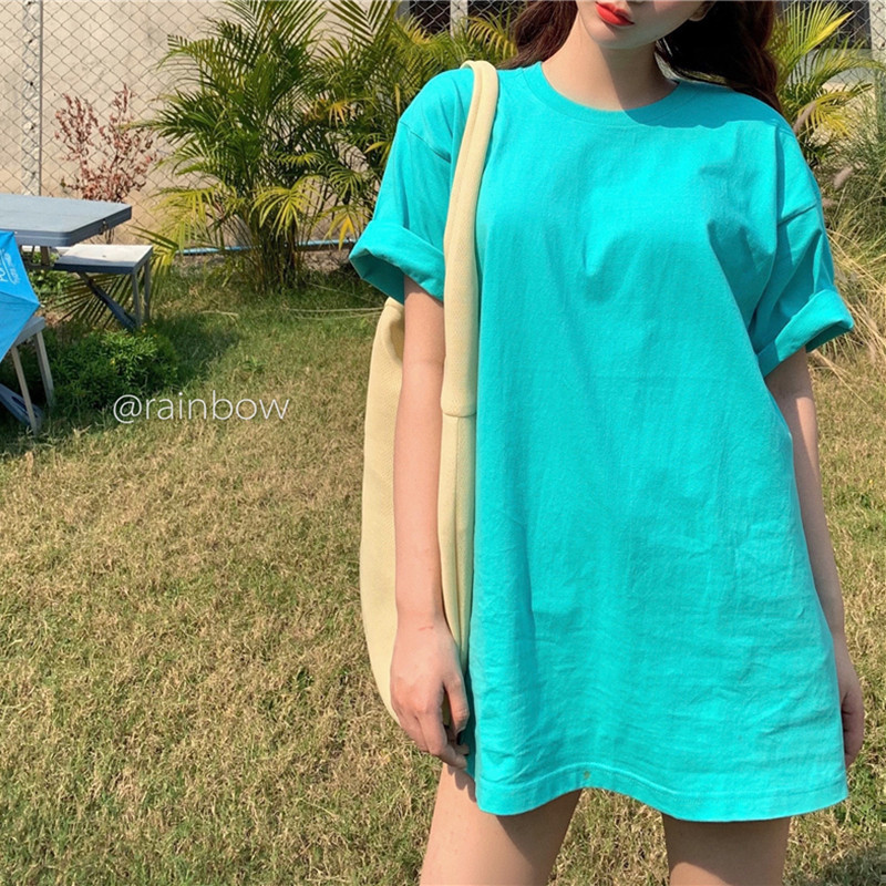 

2021 New 3 colours of the summer Korean style short sleeve color top harvest loose shirts t women femme shirt (R98107) 1AAI, Sky blue