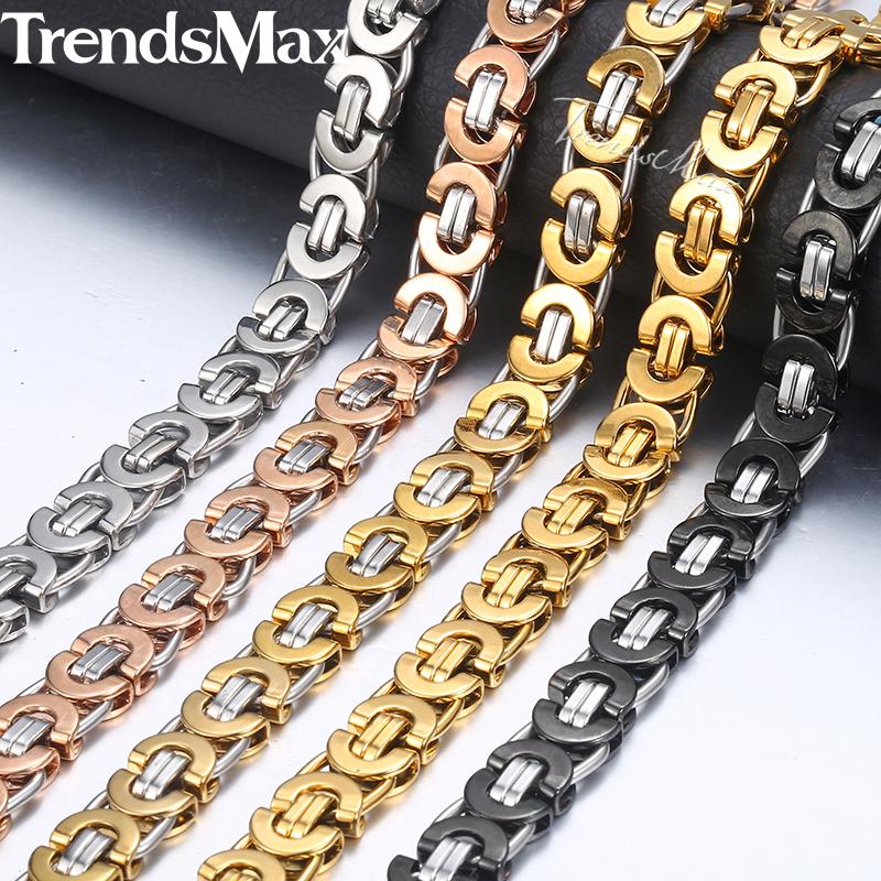 

Trendsmax 7/9/11mm Byzantine Necklace for Men Stainless Steel Chain Gold Silver Black 2020 Fashion Men Jewelry Gift 18-36" KNN23