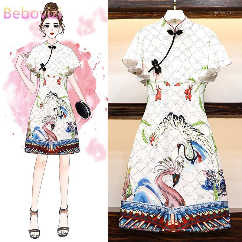 

2020 New Elegant Vintage Chinese Traditional Casual Party Women Midi Dress Short Sleeve Summer Cheongsam Dresses M-4XL Plus Size1