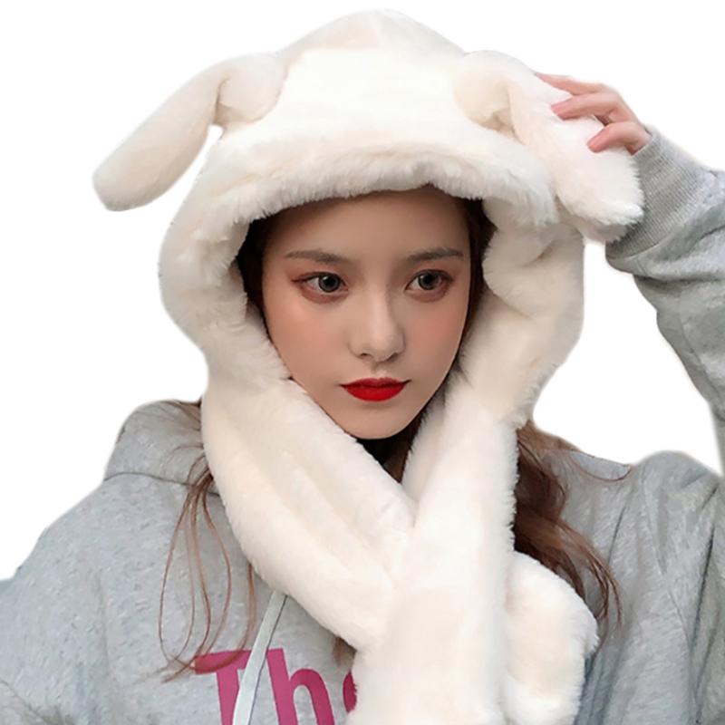 

Women Cute Fluffy Plush Earflap Hat with Moving Jumping Ears Thicken Warm Beanie Cap Neck Warmer Scarf Cosplay 094B, Khaki