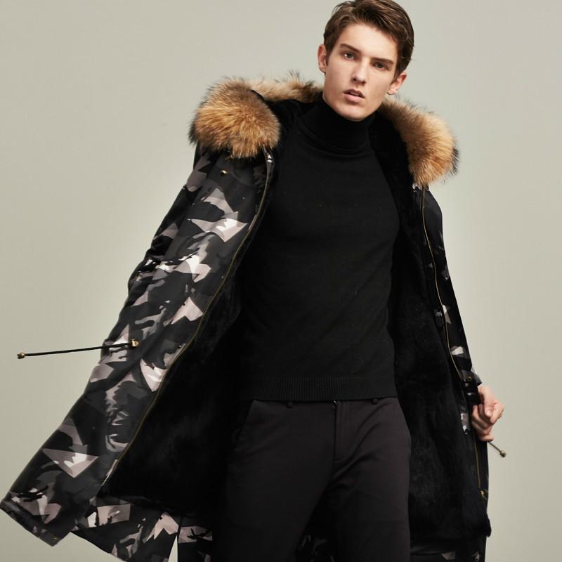 

Korean Coat Raccoon Collar Winter Jacket Men Real Fur Parka Streetwear Casaco 3627 YY1152, Black