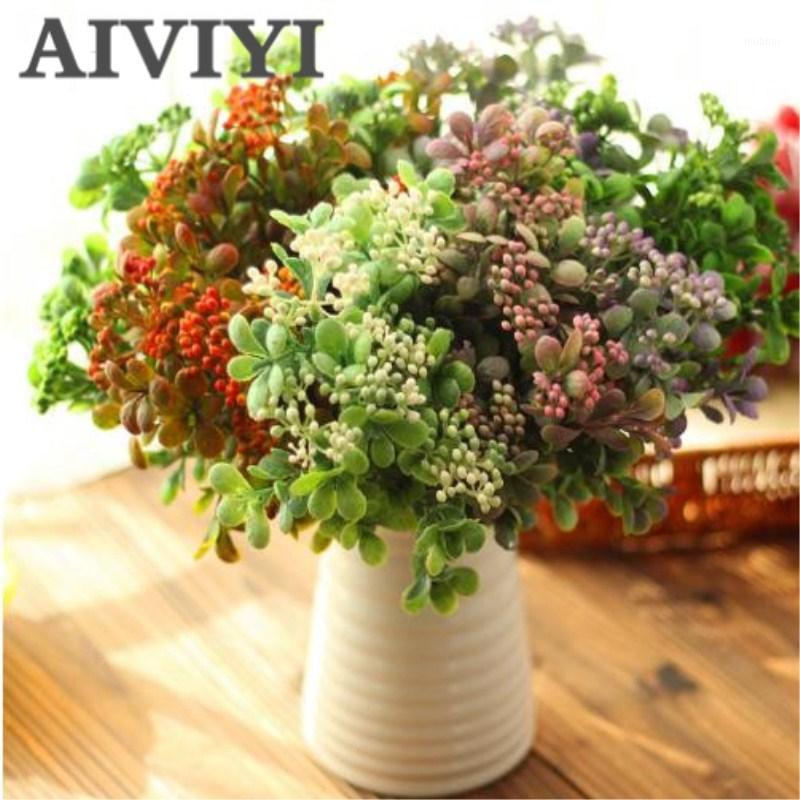 

Artificial Plastic Branch Flower Wedding Home Decor Garden Artificial Plants Fake Plastic Milan Grass Foliage Plant Tree1, Beige