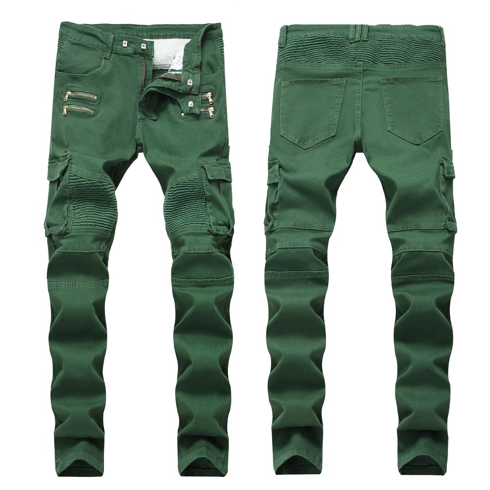 

2021 Spring New Arrival Fashion Slim Fit Elastic From Brem Pants Classic Men's Jeans Skinny Cotton Mens MW8U, Army green.