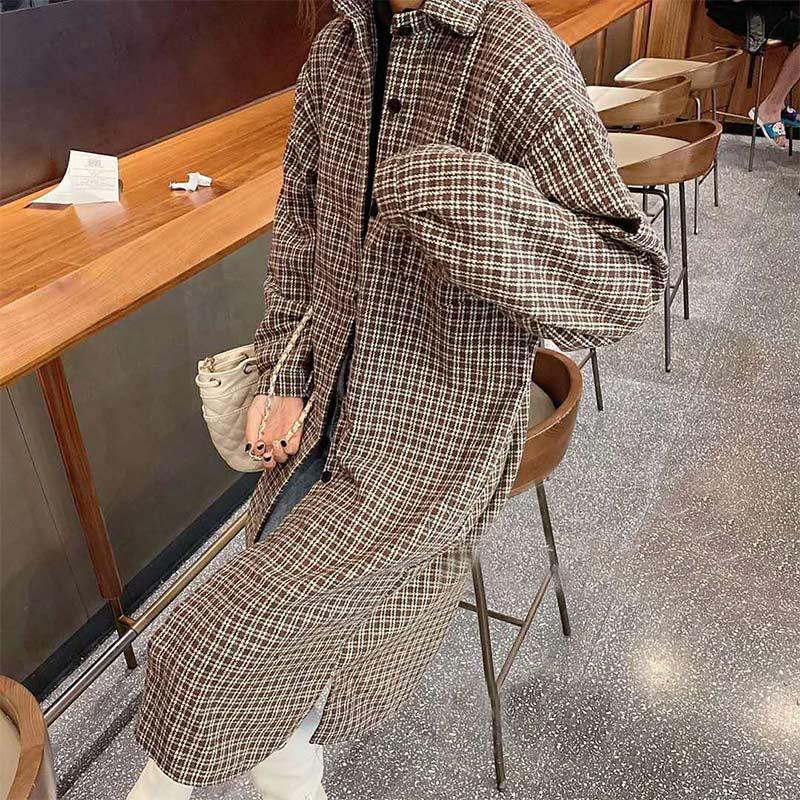 

Wool Plaid Midi Slit Shirt Coat Women Single Breasted Pocket Turn Down Collar Elegant Coats Casual Women 2020 New Winter Autumn, Black